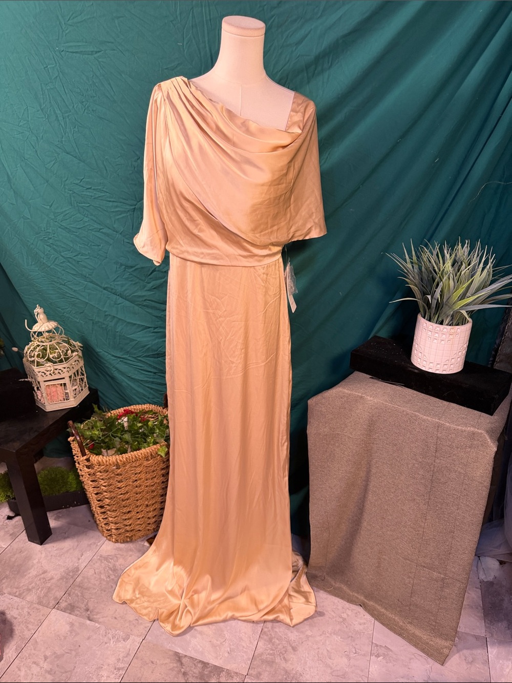 Elegant Draped Maxi Dress in Champagne